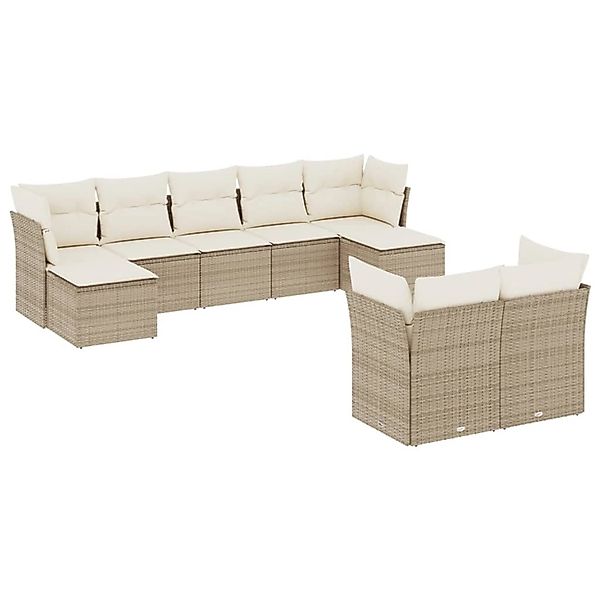 vidaXL 9-Tlg Garten-Sofagarnitur mit Kissen Beige Poly Rattan 3250147 günstig online kaufen