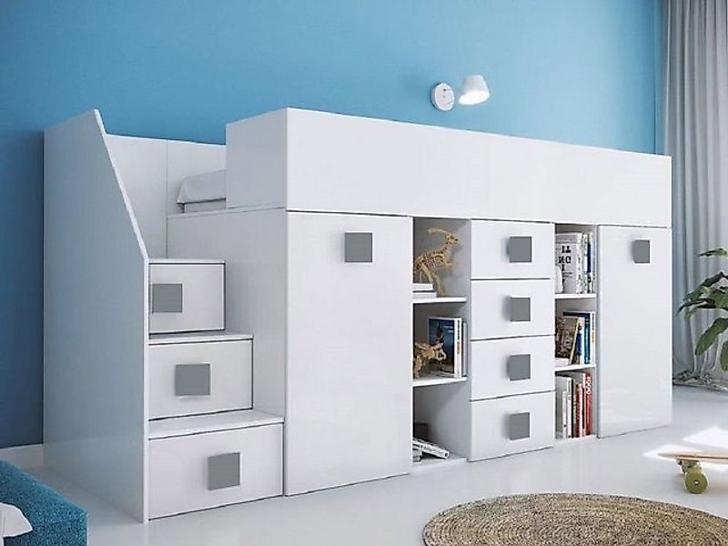 Hochbett TOLEDO 3 (Etagenbett mit Schreibtisch + Kleiderschrank) Farbe wähl günstig online kaufen
