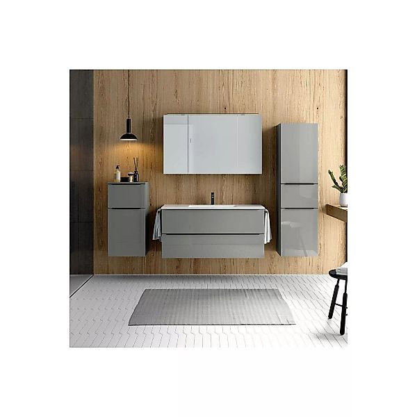Badmöbel Komplett Set mit 121cm Waschtisch, Spiegelschrank, Griffleisten sc günstig online kaufen