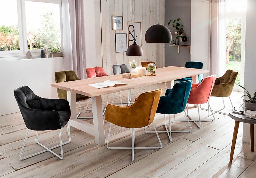 Home affaire Esstisch "Tristan" massive Balkeneiche geölt mit Baumkante, in günstig online kaufen