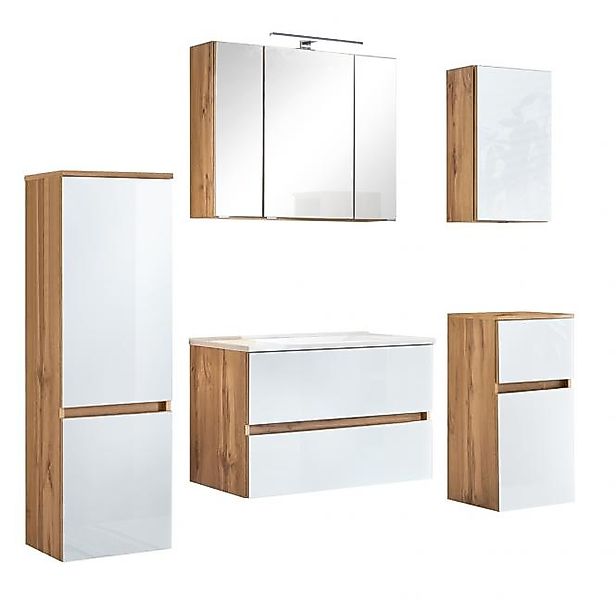 Waschtisch-Set-Midi 5-tlg  HELSINKI von Held Möbel Wotan Eiche / Glas weiß günstig online kaufen