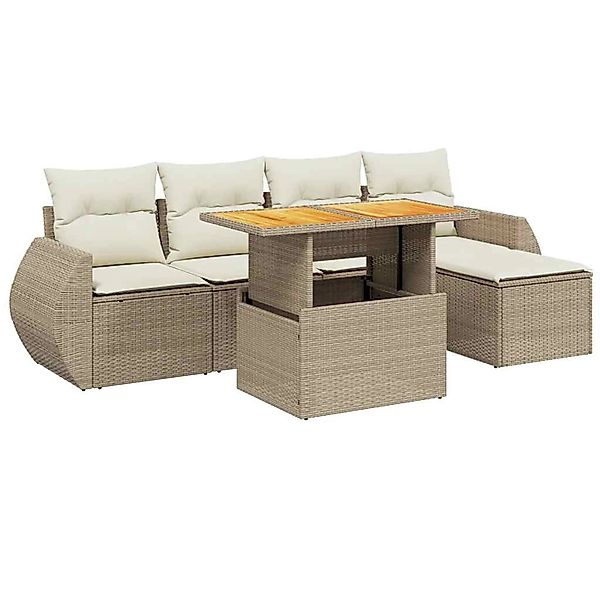 vidaXL 6-Tlg Garten-Sofagarnitur mit Kissen Beige Poly Rattan 3275809 günstig online kaufen