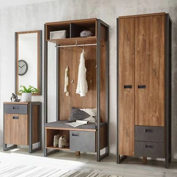 Lomadox Garderobenmöbel Set im Industrial-Design DALLAS-61 Stirling Oak Nb. günstig online kaufen