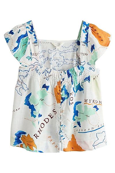 Next Kurzarmbluse Geknöpftes Oberteil mit Flatterärmeln und Leinen (1-tlg) günstig online kaufen