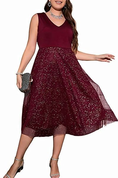 JDMGZSR Abendkleid Damen einfarbig Midikleid Mesh-Swing-Abendkleid ärmellos günstig online kaufen