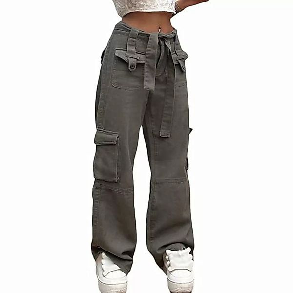 KIKI Loungepants Damen Low Waist Cargo Jeans Gerade Breites Bein Baggy Deni günstig online kaufen