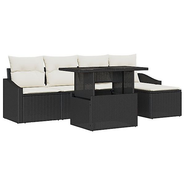 vidaXL Loungesofa 6-teiliges Garten-Sofa-Set mit Kissen aus schwarzem Poly- günstig online kaufen
