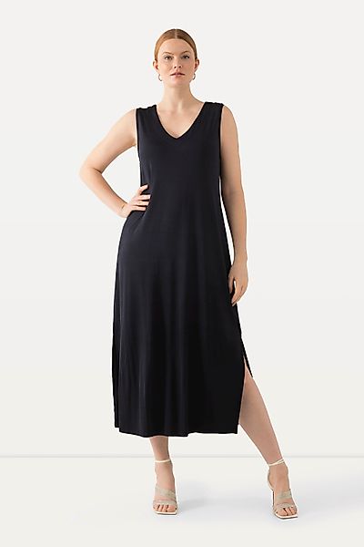 Ulla Popken Jerseykleid Slinky-Midikleid A-Linie V-Ausschnitt günstig online kaufen