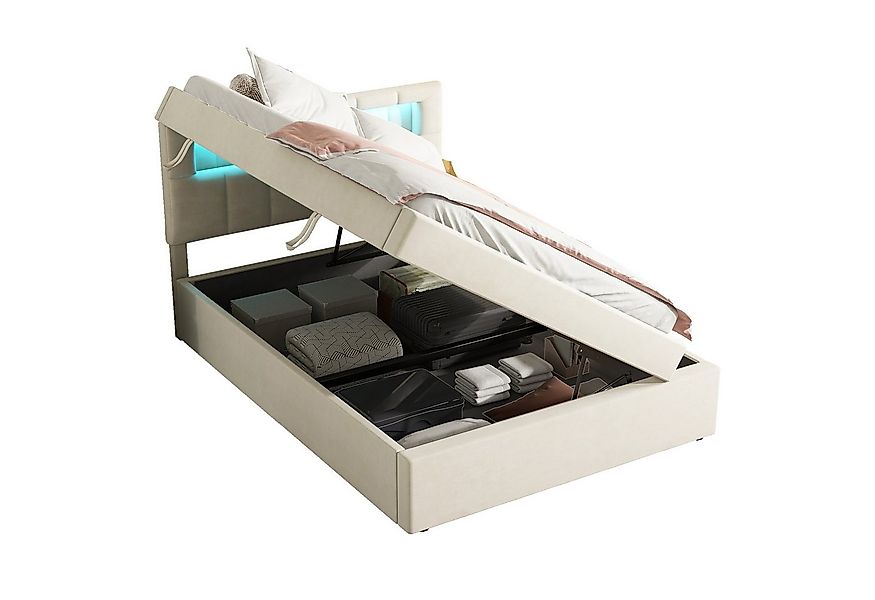 Flieks Polsterbett, LED Seitlich-Öffnen Hydraulisches Polsterbett Stauraumb günstig online kaufen