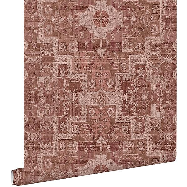 ESTAhome Tapete Orientalisches Kelim-Patchwork Dunkel Terrakotta-Rosa 50 X günstig online kaufen