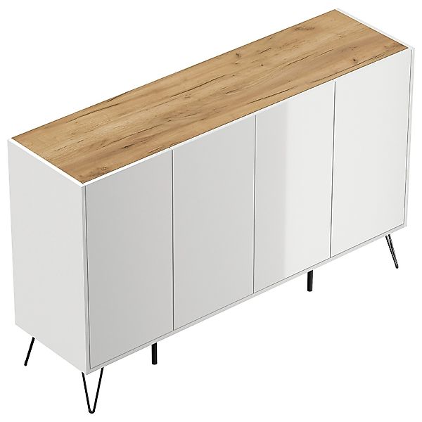Posseik Sideboard Industrial P 4 Schubladen 4 Türen 155 cm Weiß Eiche Top günstig online kaufen