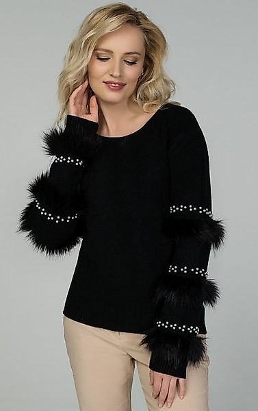 Passioni Strickpullover mit Fell- und Perlendetails an den Ärmeln günstig online kaufen