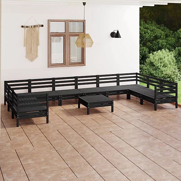 11-tlg. Garten-lounge-set Schwarz Massivholz Kiefer günstig online kaufen