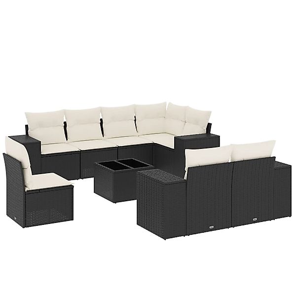 vidaXL 9-Tlg Garten-Sofagarnitur mit Kissen Schwarz Poly Rattan 3222845 günstig online kaufen