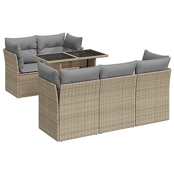 vidaXL 6-Tlg Garten-Sofagarnitur mit Kissen Beige Poly Rattan 3326100 günstig online kaufen