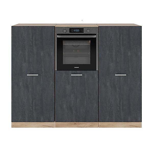Vicco R-Line Einbauküche Schwarz Beton/Goldkraft Eiche 180 cm ohne Arbeitsp günstig online kaufen