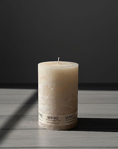 Stumpenkerze Rustikal Höhe 15 cm, Durchmesser 10 cm Sand günstig online kaufen