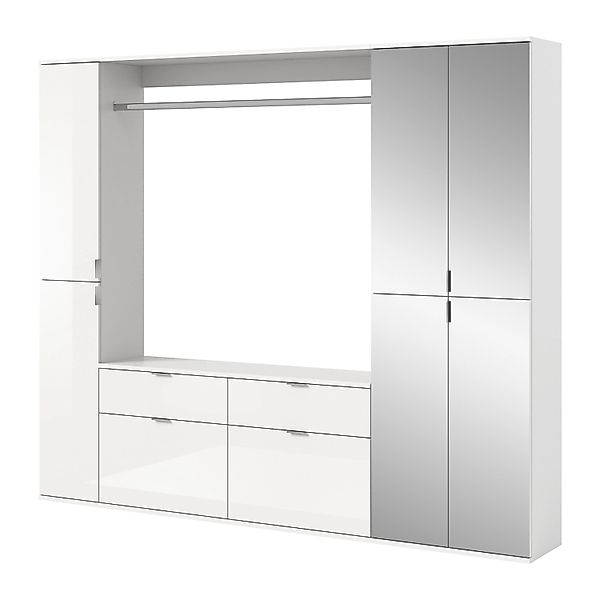 Inn.Furn Garderoben-Set 4-teilig Weiß Hochglanz 212 cm mit Spiegel SystemX günstig online kaufen