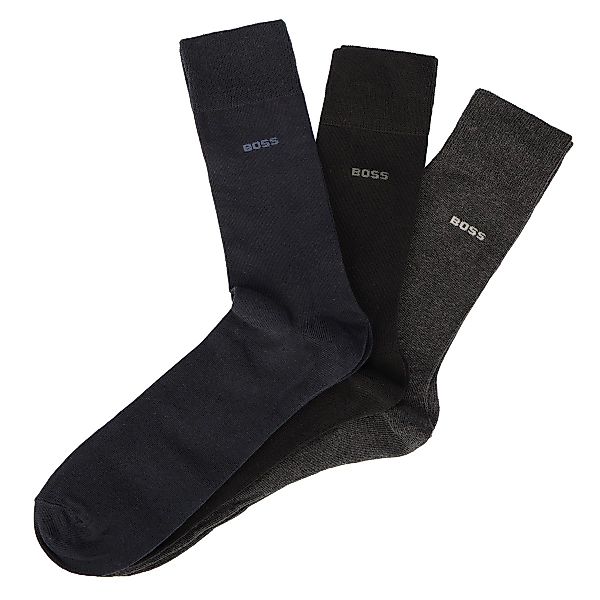 BOSS 3er-Pack Socken mit eingestricktem Logo Farbe schwarz/blau Größe: 47-5 günstig online kaufen