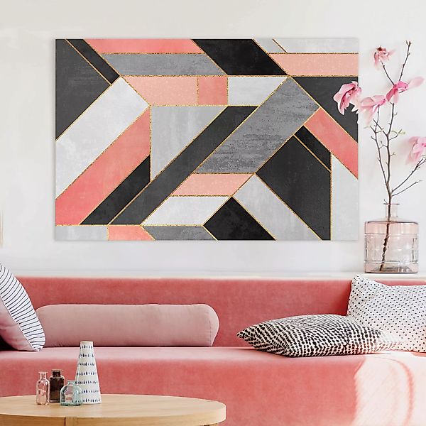 Leinwandbild - Querformat Geometrie Rosa und Gold günstig online kaufen