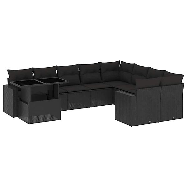 vidaXL 10-Tlg Garten-Sofagarnitur mit Kissen Schwarz Poly Rattan 3267505 günstig online kaufen