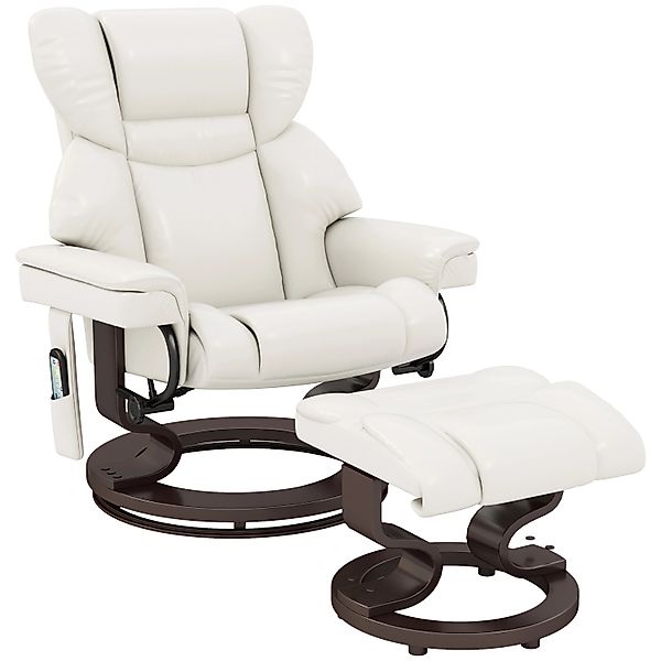 HOMCOM Relaxsessel mit Fußhocker Kunstleder Stahl Cremeweiß 79B x 82T x 101 günstig online kaufen