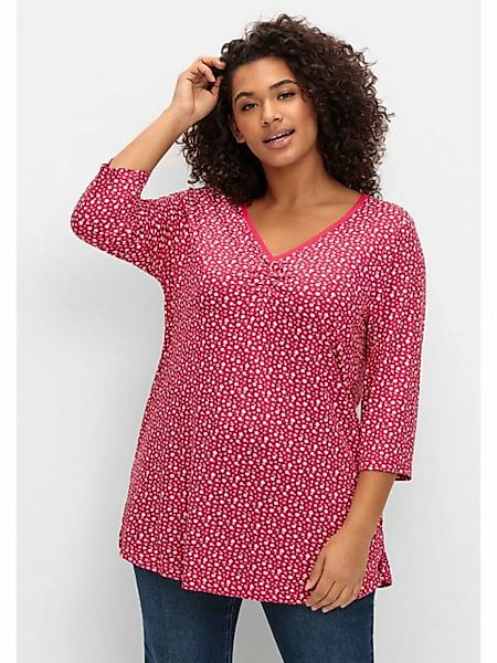 Sheego 3/4-Arm-Shirt Große Größen mit Blumendruck und V-Ausschnitt günstig online kaufen