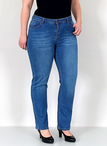 ESRA Straight-Jeans Damen Jeanshose Gerader Schnitt Stretch Hose hoher Bund günstig online kaufen