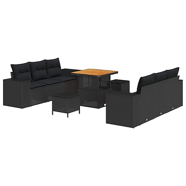 vidaXL Gartensofa-set mit Kissen 9-Tlg Schwarz Poly-Rattan 3363904 günstig online kaufen