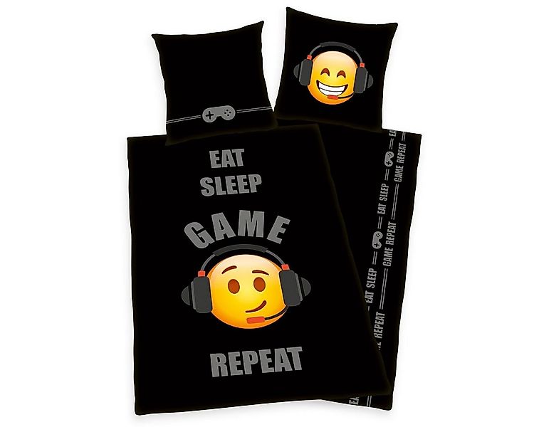 Herding Bettwäsche Emoticon 135x200cm Eat Sleep Anthrazit Orange, Renforcé, günstig online kaufen