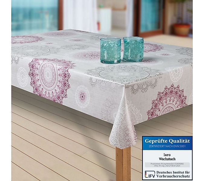 laro Tischdecke Wachstuch-Tischdecken Abwaschbar Mandala grau rot rechtecki günstig online kaufen