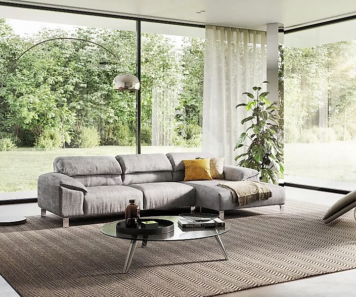 Ecksofa Selenya 305x170 Struktur Steingrau Relaxfunktion Longchair rechts b günstig online kaufen