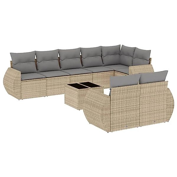vidaXL 9-Tlg Garten-Sofagarnitur mit Kissen Beige Poly Rattan 3221628 günstig online kaufen