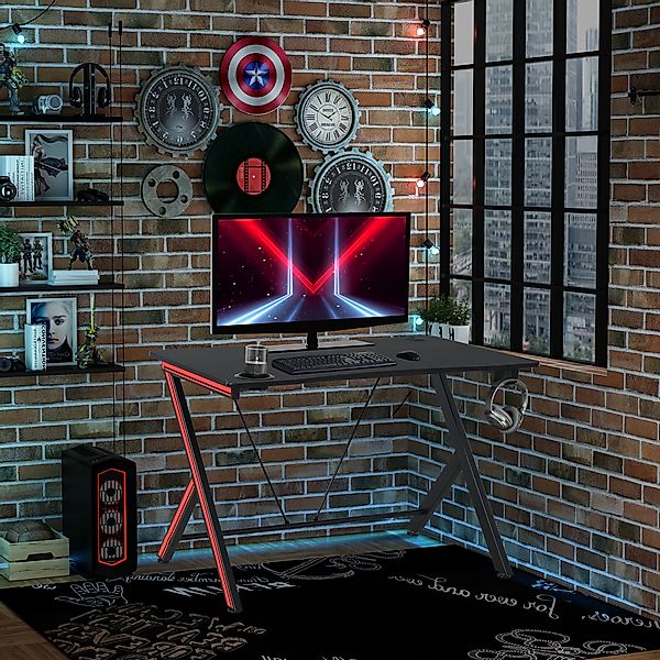 HOMCOM Gaming Tisch Schreibtisch mit Kopfhörerhaken Getränkehalter 105x55x7 günstig online kaufen