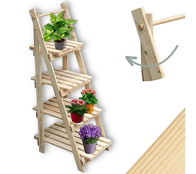 holz4home® Pflanzentreppe Pflanzleiter mit 4 Ablagen I Blumentreppe aus Tan günstig online kaufen