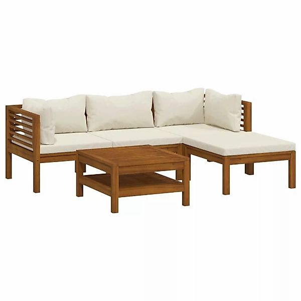 5-tlg. Garten-lounge-set Mit Creme Kissen Massivholz Akazie günstig online kaufen