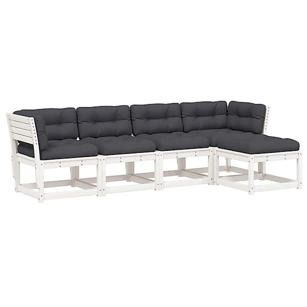 vidaXL 5-Tlg Garten-Sofagarnitur mit Kissen Weiß Massivholz Kiefer 3217006 günstig online kaufen
