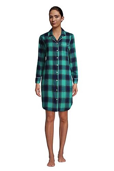 Flanell-Nachthemd mit Taschen in Petite-Größe, Damen, Größe: L Petite, Blau günstig online kaufen
