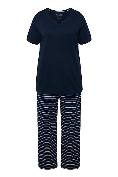 Ulla Popken Pyjama Pyjama Ringel Tunika-Ausschnitt günstig online kaufen