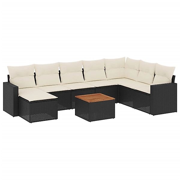 vidaXL 9-Tlg Garten-Sofagarnitur mit Kissen Schwarz Poly Rattan 3257029 günstig online kaufen