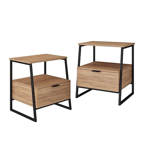 Vicco Nachtschrank Lunor, Goldkraft Eiche/Schwarz, 2er günstig online kaufen
