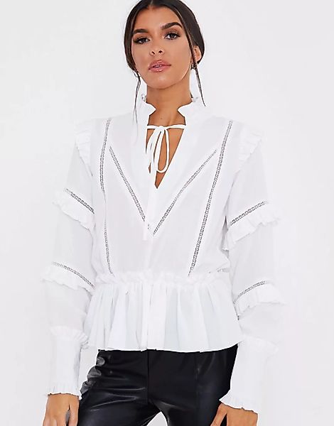 In The Style x Lorna Luxe – Bluse mit Volants in Weiß günstig online kaufen