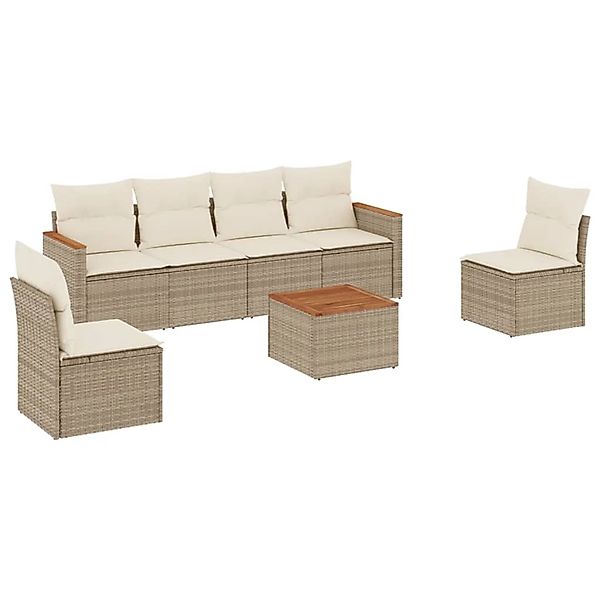 vidaXL 7-Tlg Garten-Sofagarnitur mit Kissen Beige Poly Rattan 3225869 günstig online kaufen