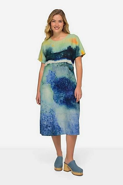 Laurasøn Midikleid Leinenmix-Kleid A-Line Landschafts-Print Rundhals günstig online kaufen