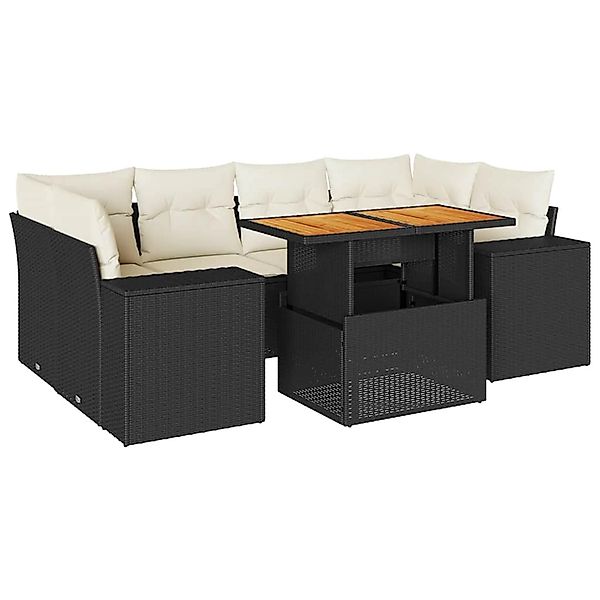 vidaXL 7-Tlg Garten-Sofagarnitur mit Kissen Schwarz Poly Rattan 3327339 günstig online kaufen