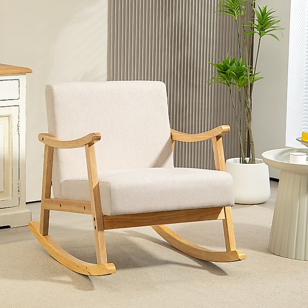 HOMCOM Schaukelstuhl Schaukelsessel Sitzkissen Schaukler mit Holzbeinen im günstig online kaufen