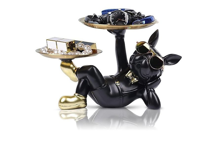 SURFOU Dekoschale Bulldogge Skulptur Deko Schlüssel Ablage Hund mit Tablett günstig online kaufen