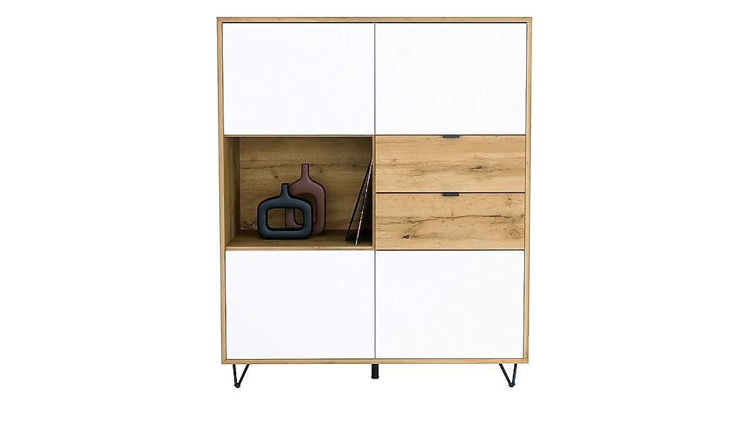 Vladon Highboard Marino V1 (Highboard mit 4 Tür Weiß matt, 2 Schubladen Eic günstig online kaufen