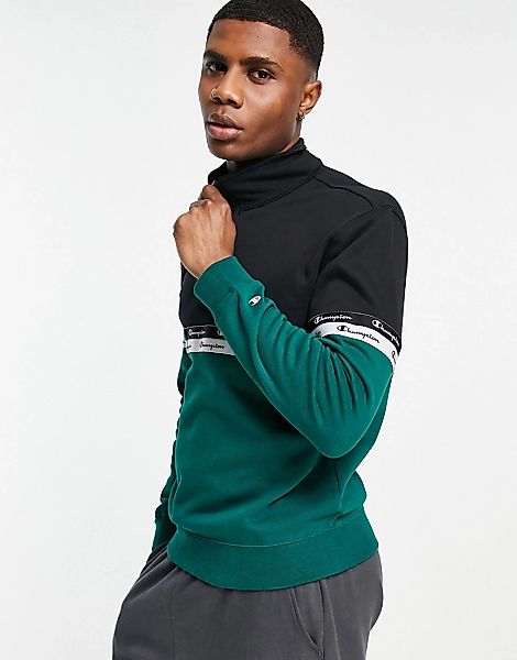 Champion – Sweatshirt in Schwarz und Grün mit Band und kurzem Reißverschlus günstig online kaufen