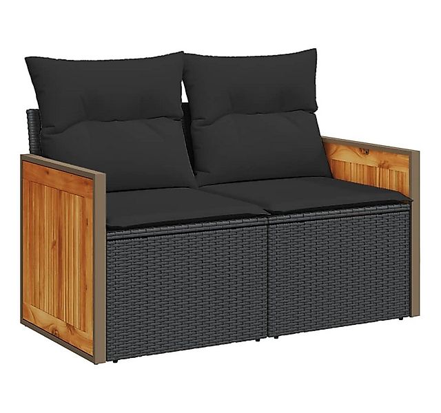 vidaXL Sofa, Gartensofa mit Kissen 2-Sitzer Schwarz Poly Rattan günstig online kaufen